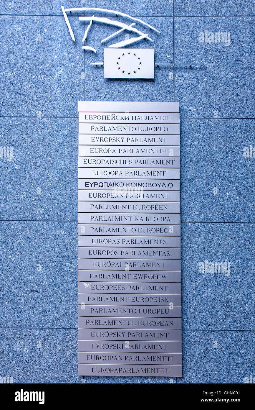 European Union members on the wall of the European Parliament buildings in Brussels, Belgium Stock Photo