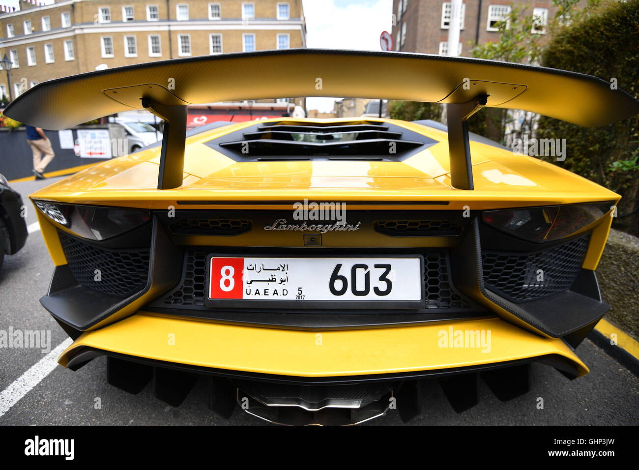 A foreign registered parked outside the Dorchester in