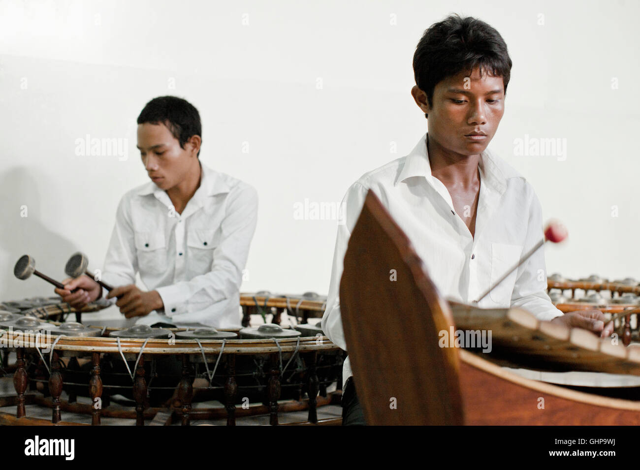 Pinpeat Music Class at Cambodia Living Arts House. Phnom Penh, Cambodia. Stock Photo