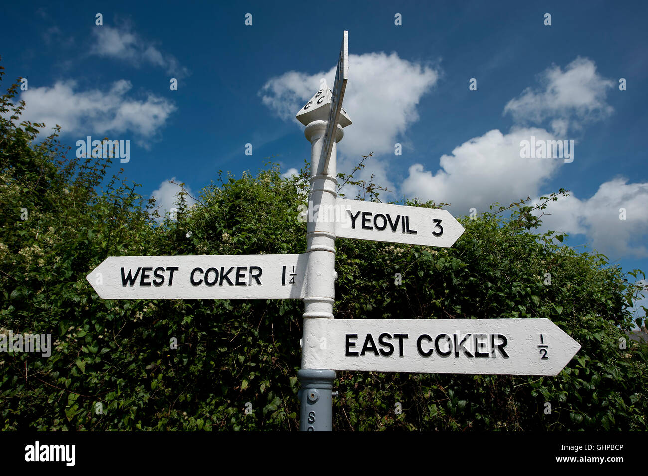 Road sign, East Coker, Yeovil, Somerset, England, United Kingdom Stock Photo