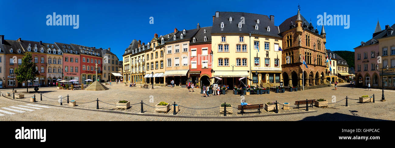 LUX - MULLERTHAL REGION: Place de Marche and gothic Hotel de Ville at Echternach Stock Photo