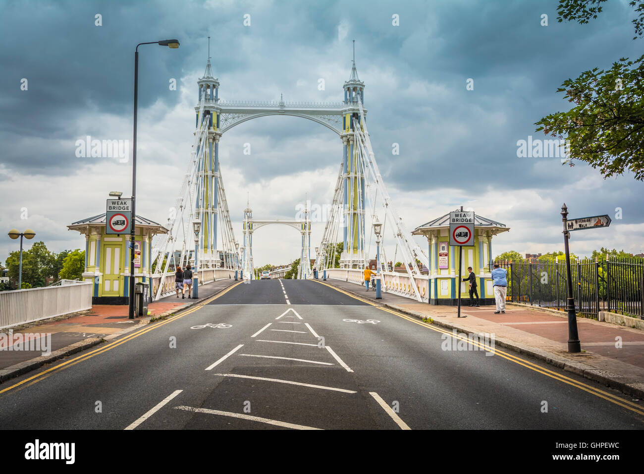 The main road running across the Albert Bridge, Chelsea, London, England, UK Stock Photo