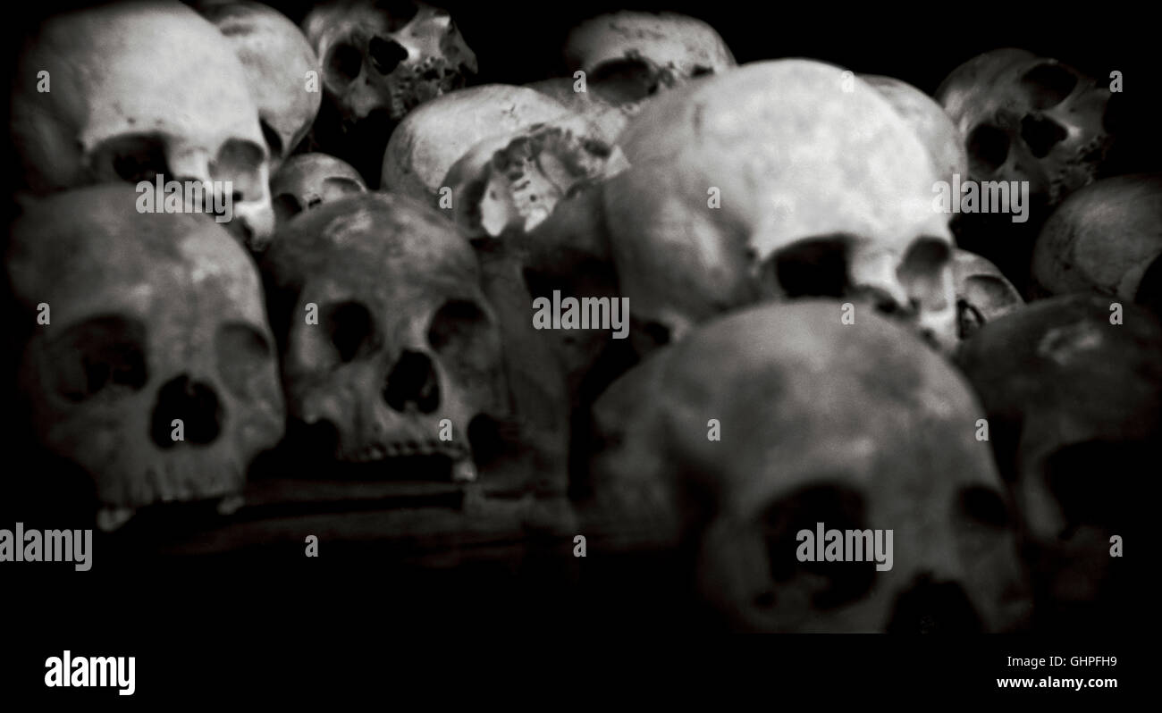 Human skulls, The Killing Fields at Choeung Ek, Cambodia, South East Asia Stock Photo