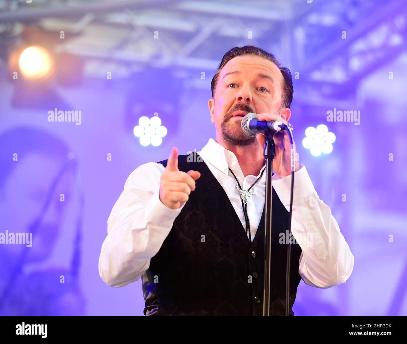Ricky Gervais as David Brent attending the world premiere of David