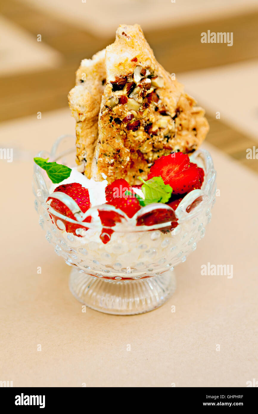 Close-up of dessert with strawberries Stock Photo