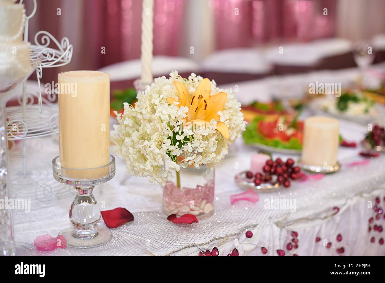 beautifully decorated wedding table of bride and groom Stock Photo