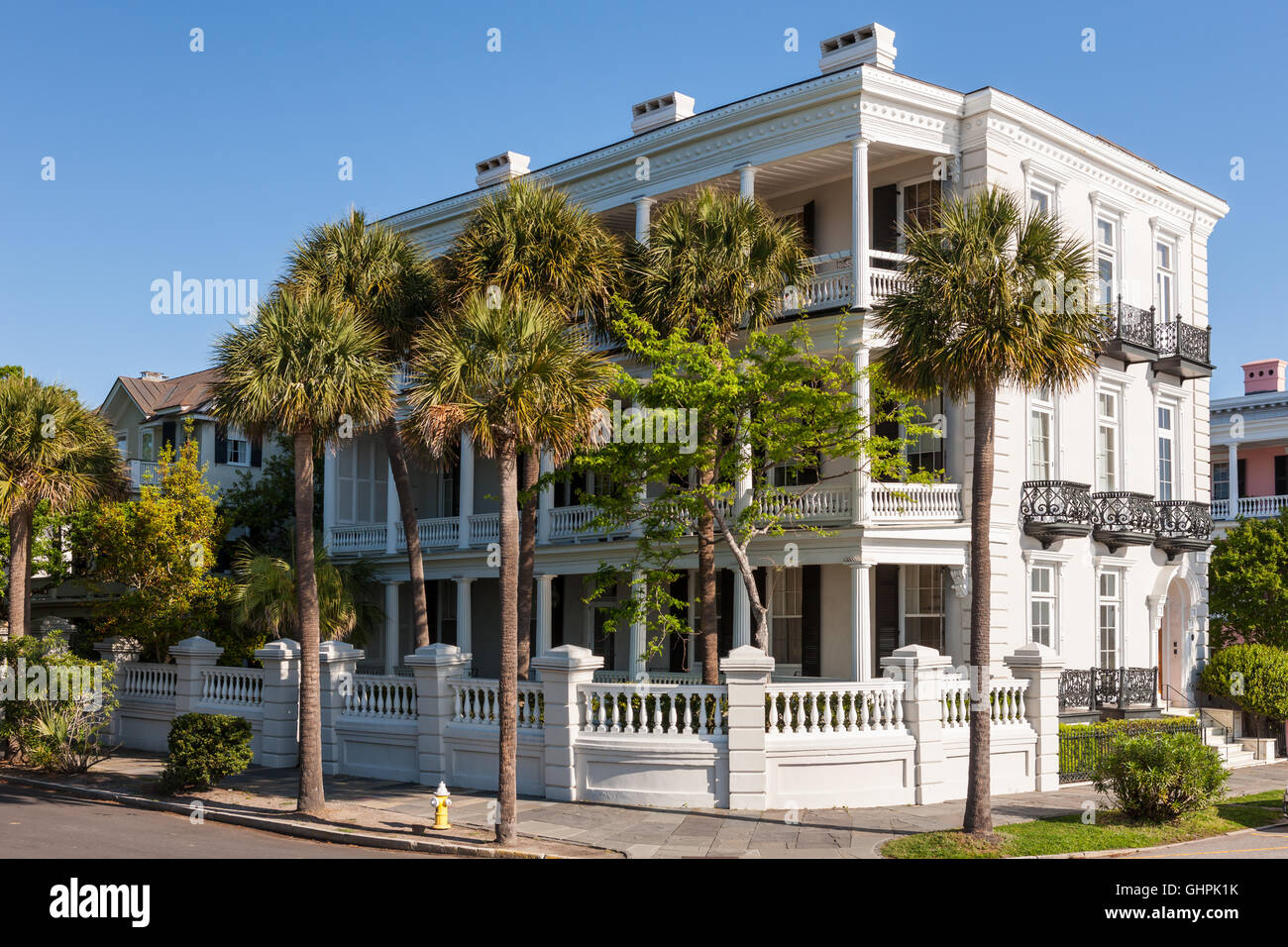 The historic Louis DeSaussure House, an antebellum mansion on Battery Row, in Charleston, South Carolina. Stock Photo
