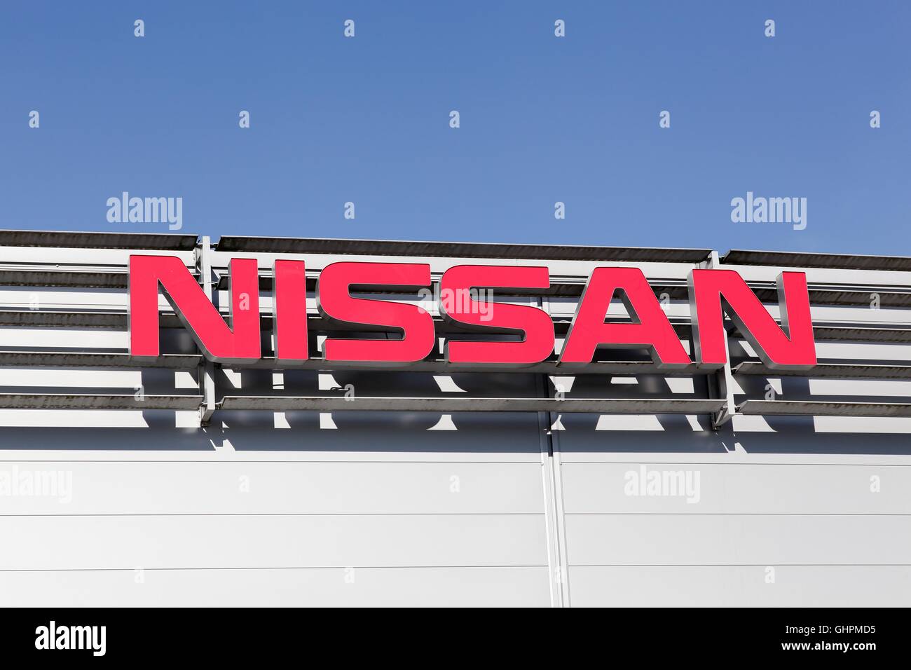 Nissan logo on a facade Stock Photo