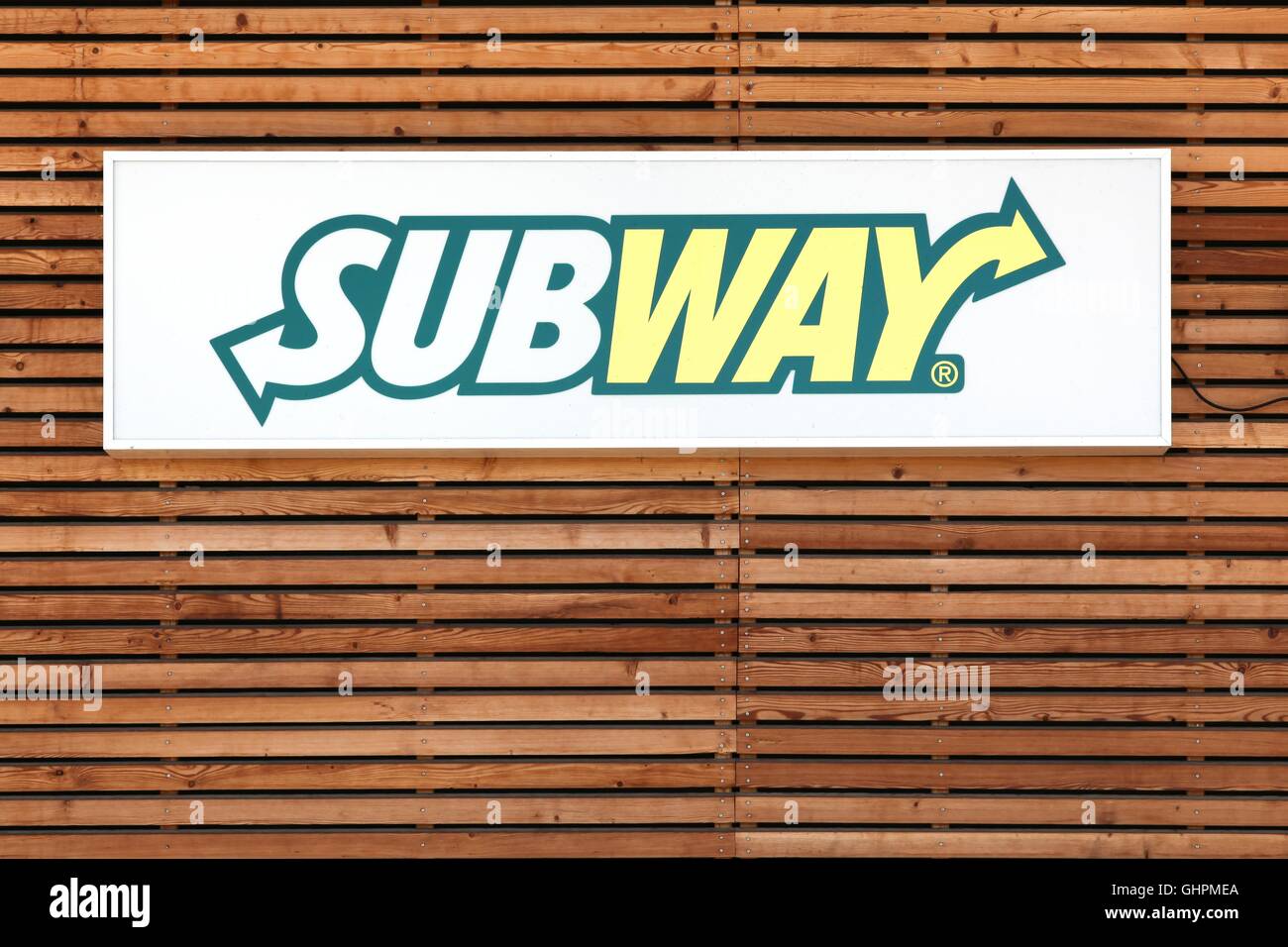 Subway logo on a facade Stock Photo