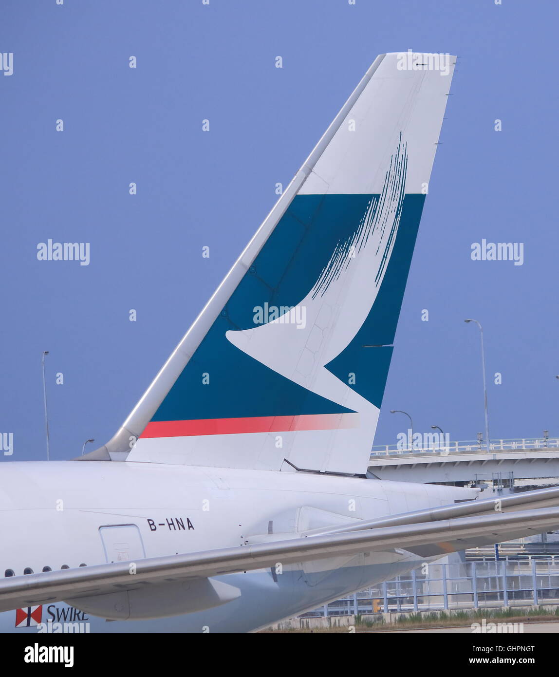 Cathay Pacific airplane, the de facto international flag carrier airline of Hong Kong. Stock Photo