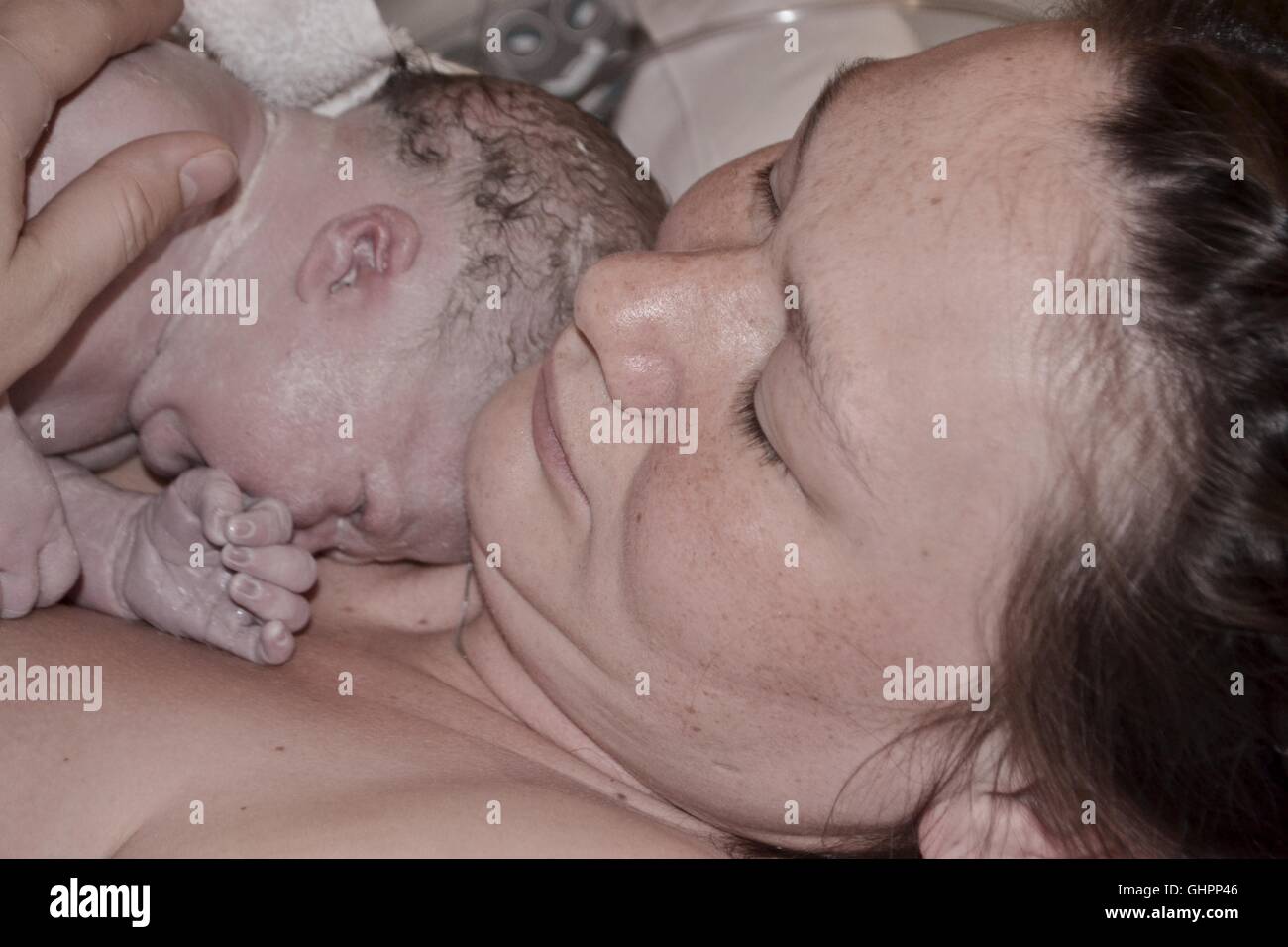 new baby and mom in hospital Stock Photo