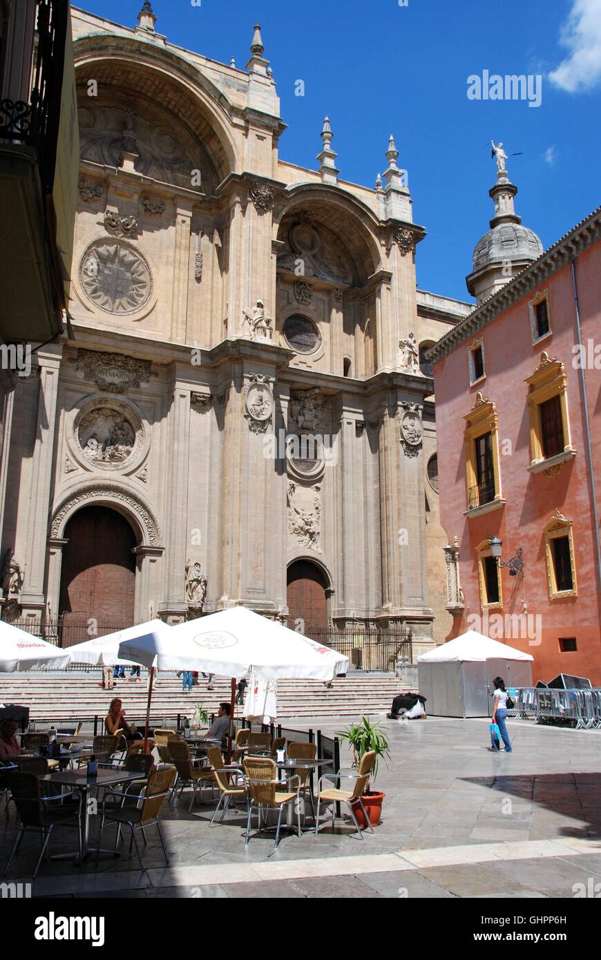 South West front of Santa Maria de la Encarnacion Cathedral with people ...