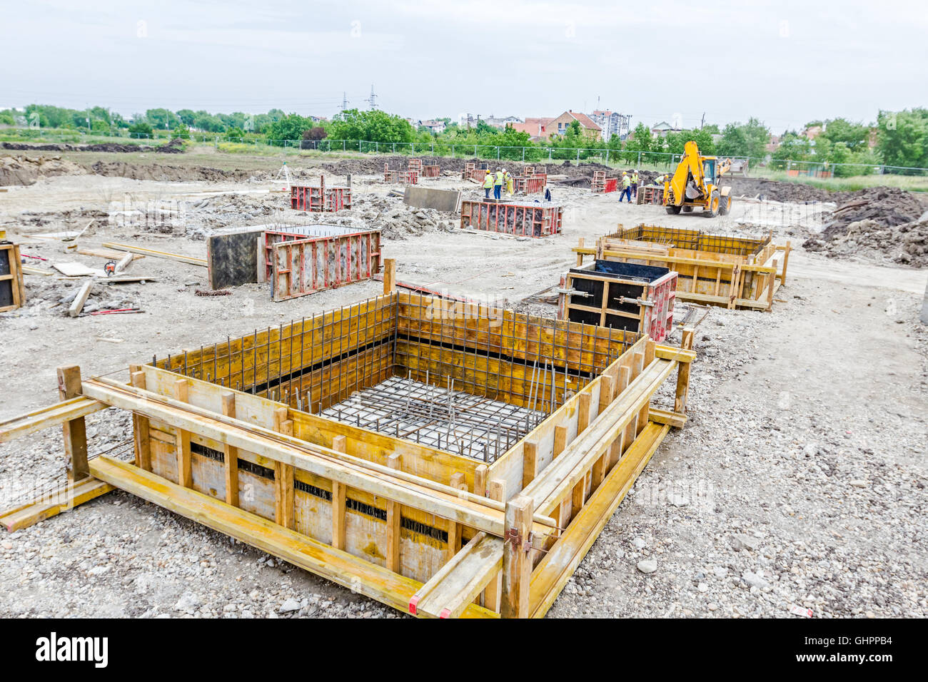Wooden demountable big mold for concrete pouring is assembled complete