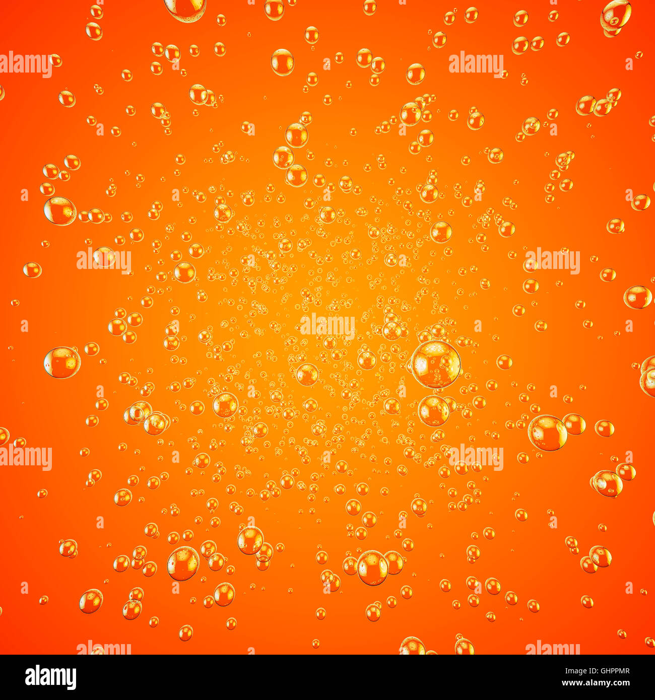 Orange soda bubbles background / 3D illustration of sunny bubbles Stock Photo
