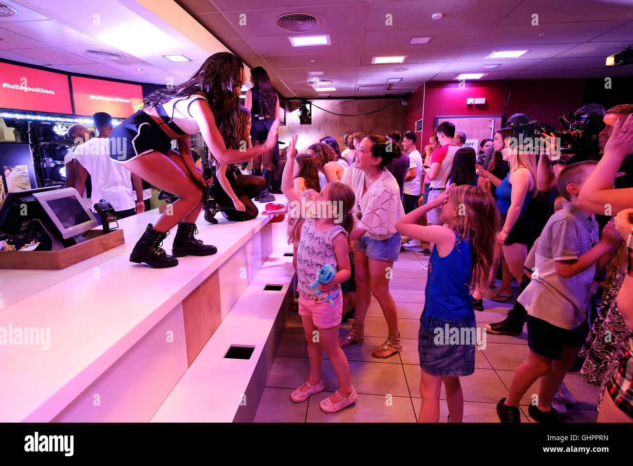 Editorial Use Only Little Mix Give A Live Performance Of Their New Single Hair As A Birthday Surprise For 12 Year Old Elise Burke At Mcdonald S In Clapham London Which Is One Of The