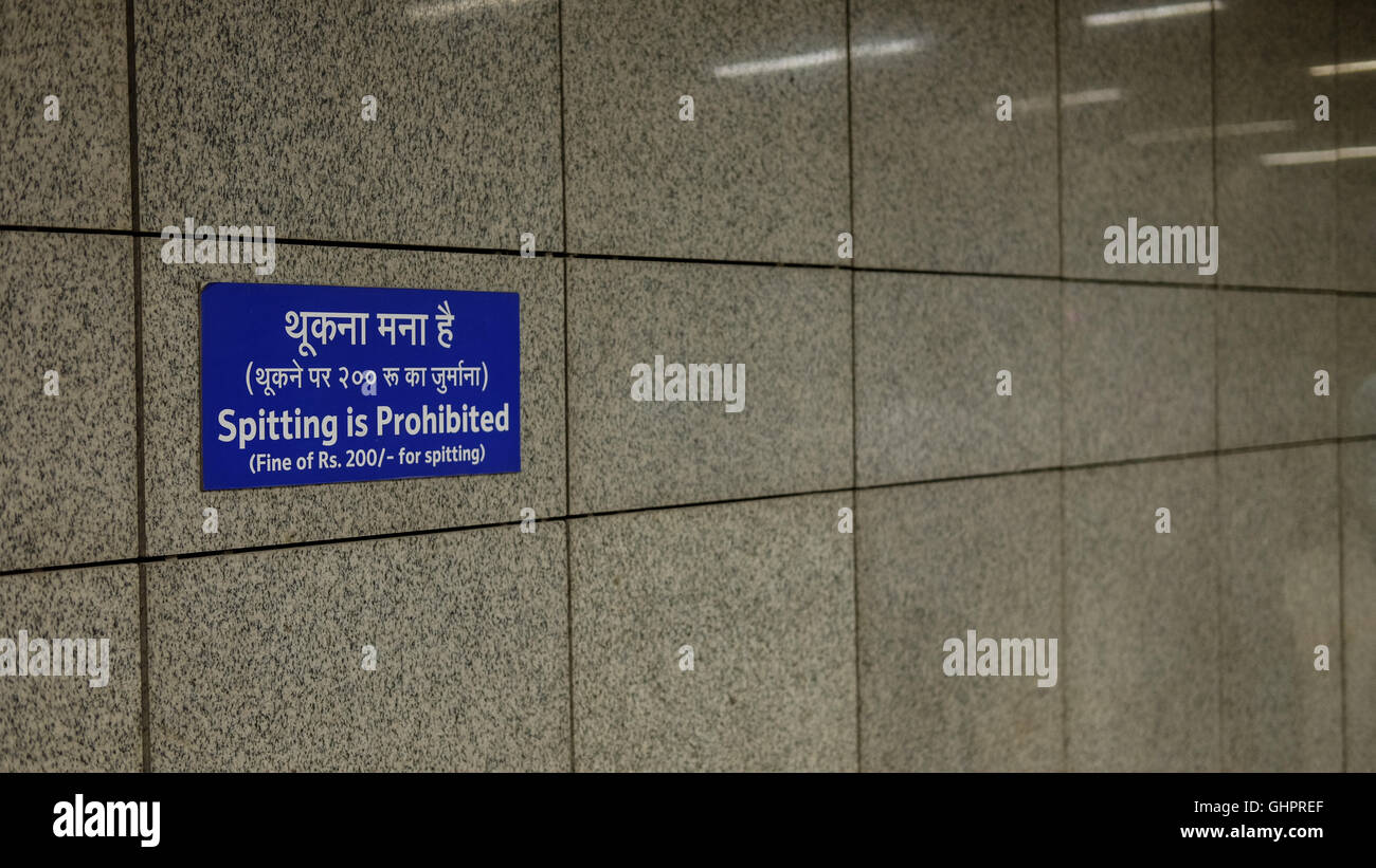 Sign in New Delhi metro station Stock Photo