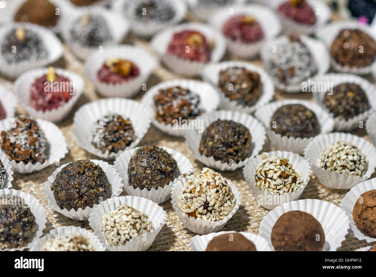 Various hand made candies closeup Stock Photo - Alamy