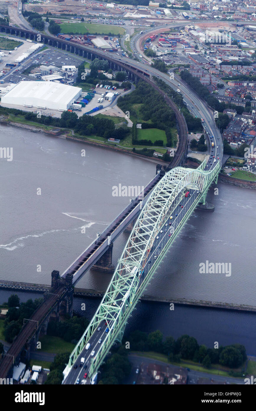 Aerial view of Runcorn Bridge Stock Photo