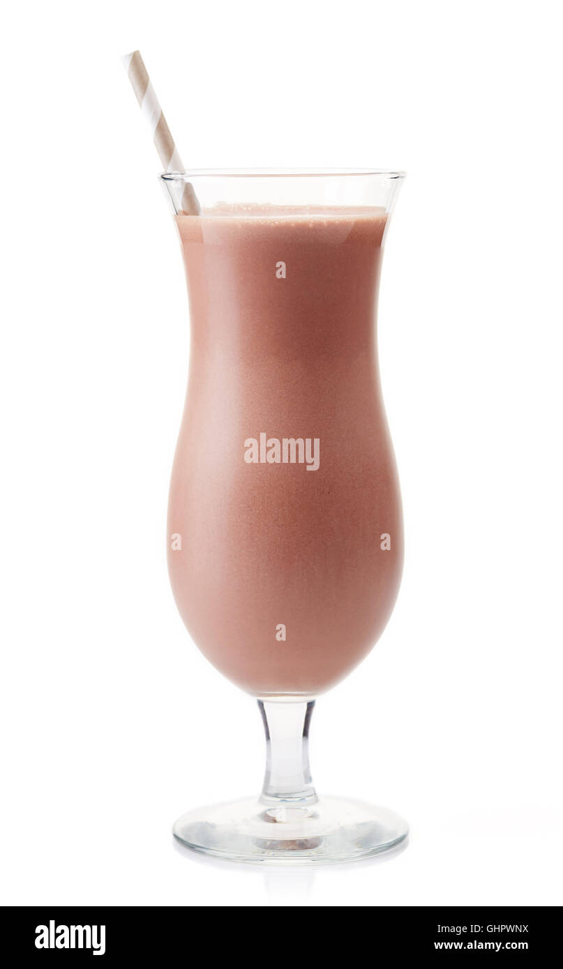 Glass of cold chocolate milkshake isolated on white background Stock Photo