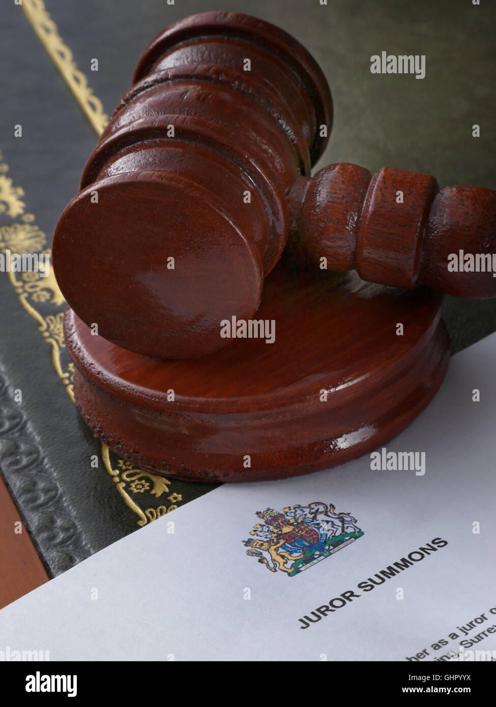 JUROR JURY SUMMONS LETTER Legal concept with Judges Gavel on Jury service Summons letter Stock Photo