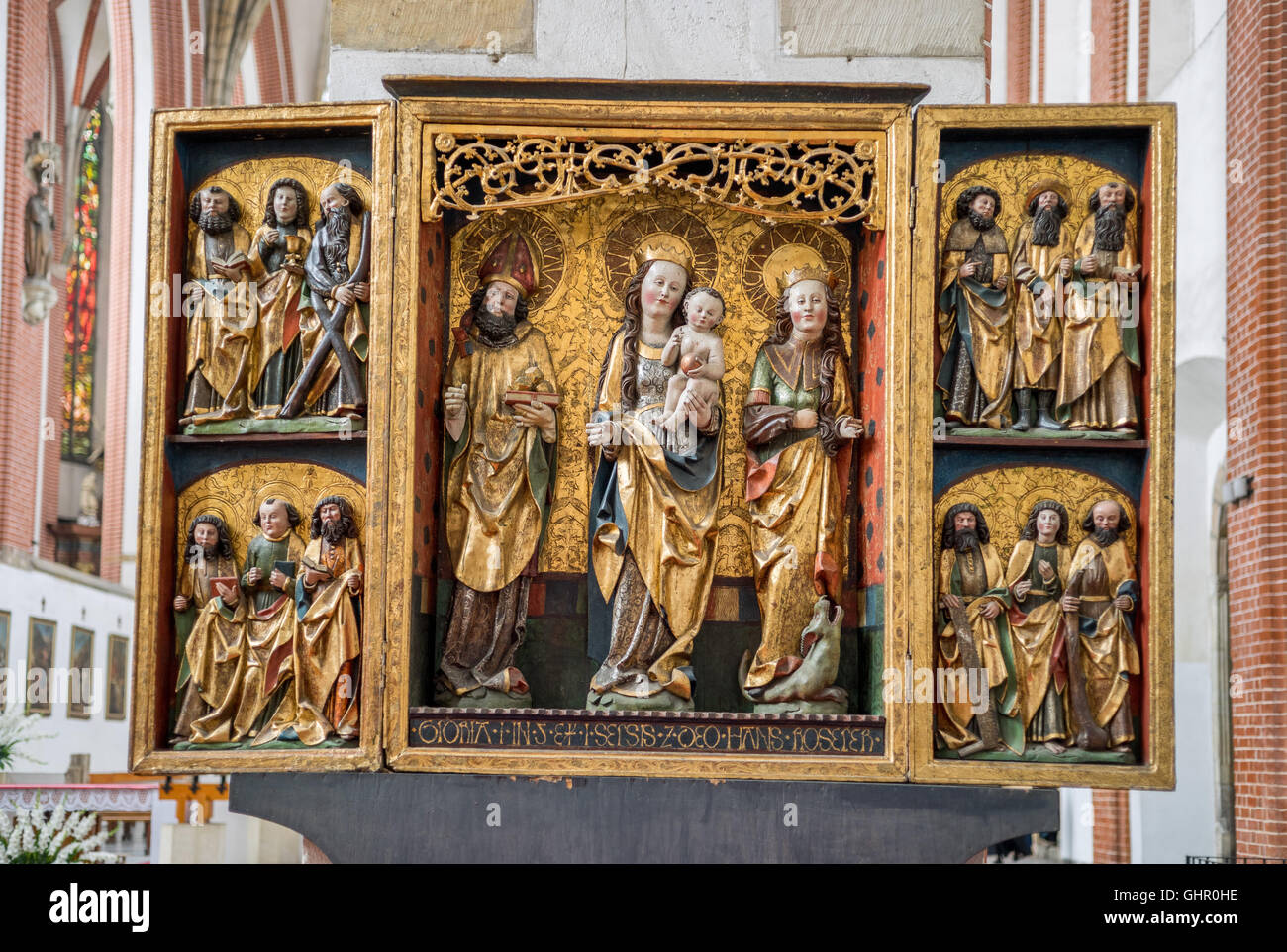 Medieval Wooden Polychrome Triptych Church Of Our Lady On Piasek In 