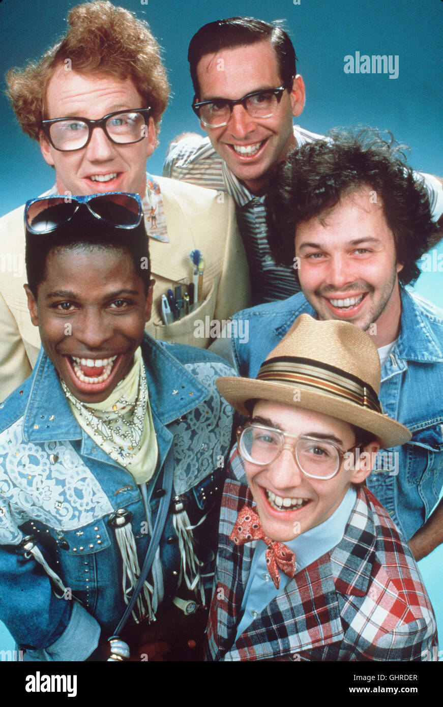 Die Supertrottel - Lamar (LARRY B. SCOTT), Pointdexter (TIMOTHY BUSFIELD),Lewis (ROBERT CARRADINE),Booger (CURTIS ARMSTRONG) und Wormser (ANDREW CASSESE) - Mitglieder der legendären Lambada-Studentengruppe, sollen als Vertreter ihres Colleges zum Jahrestreffen der Studentenverbindungen nach Fort Lauderdale fahren. Regie: Joe Roth aka. Revenge of the Nerds II: Nerds in Paradise Stock Photo