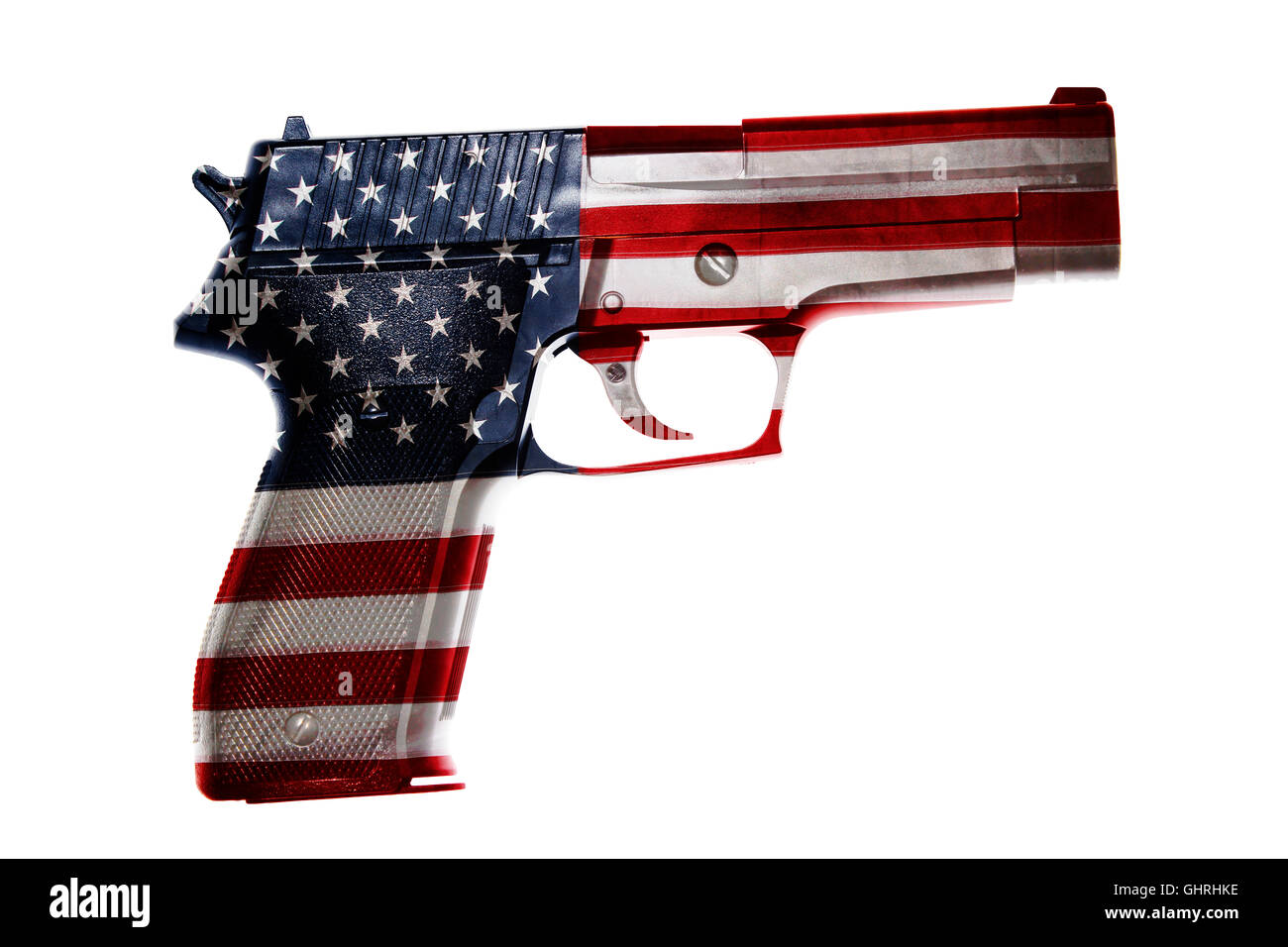 Handgun and American flag composite Stock Photo