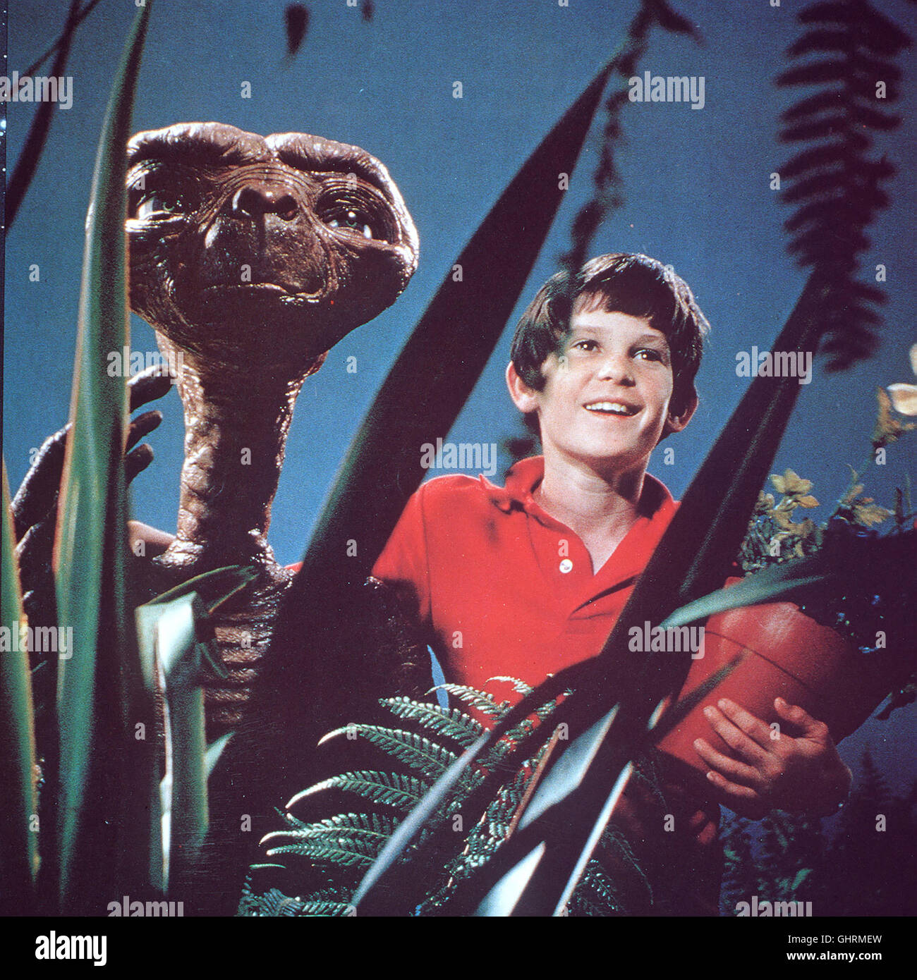 E.T. the Extra-Terrestrial 1982 / Steven Spielberg Elliot (HENRY THOMAS) und E.T. Stock Photo