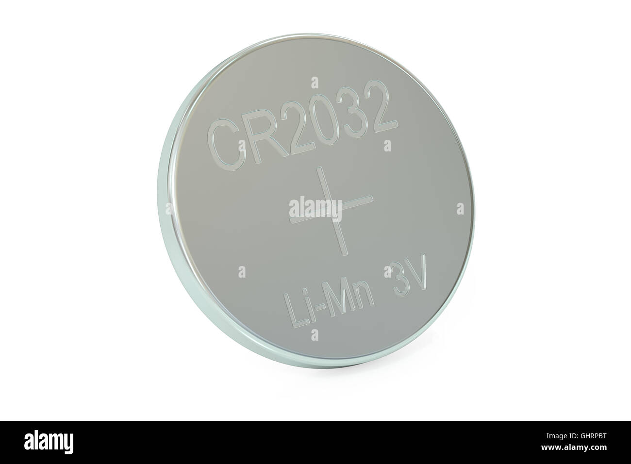 button cell or coin cell, battery 3D rendering isolated on white