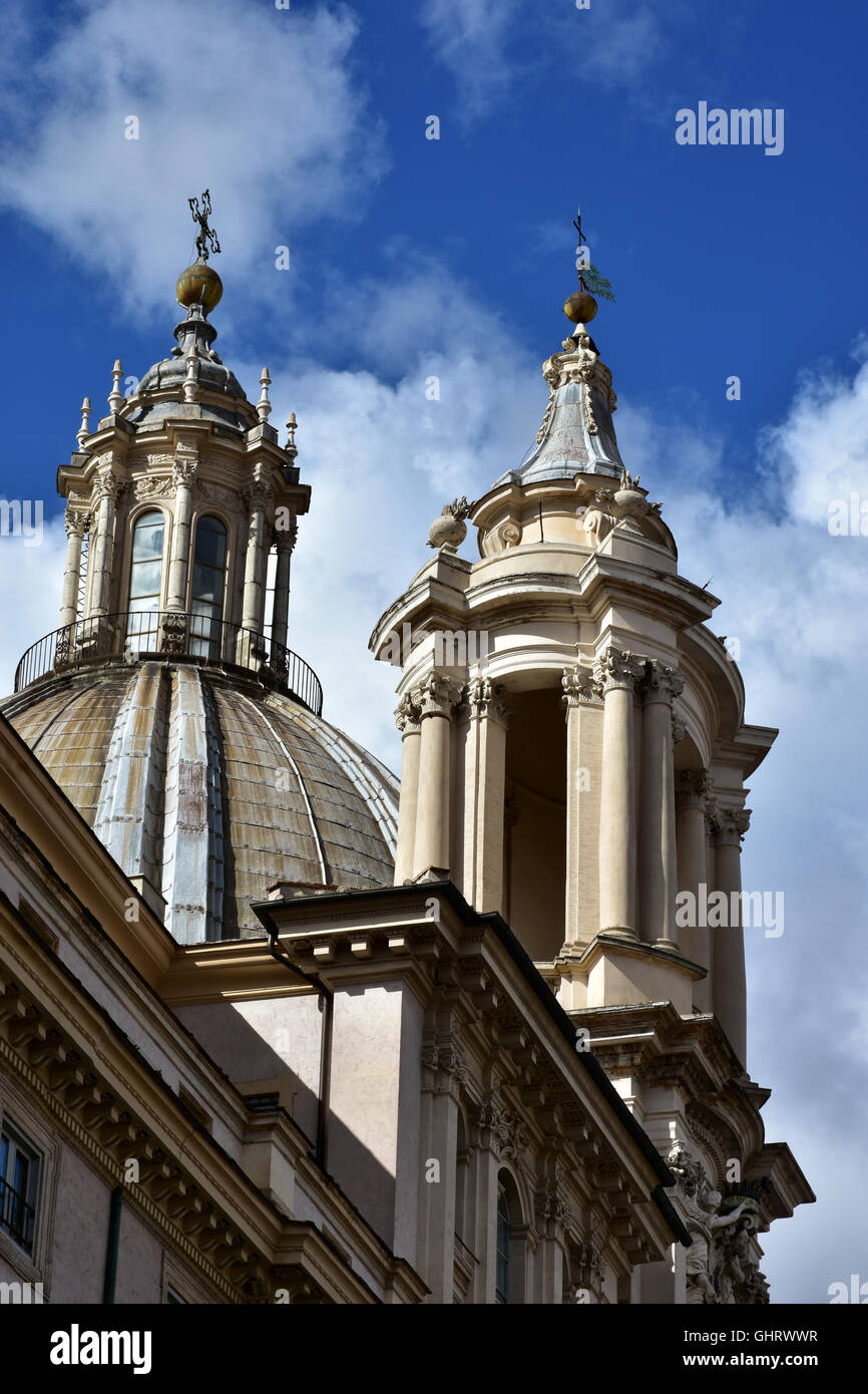 Spires and pinnacles of St Agnes baroque church in Rome, built in the 17th century Stock Photo
