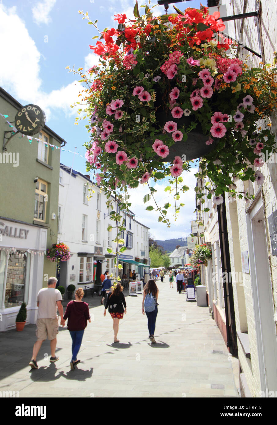 Flannel Street in Abergavenny town centre, Abergavenny, Monmouthshire, South Wales  - summer Stock Photo