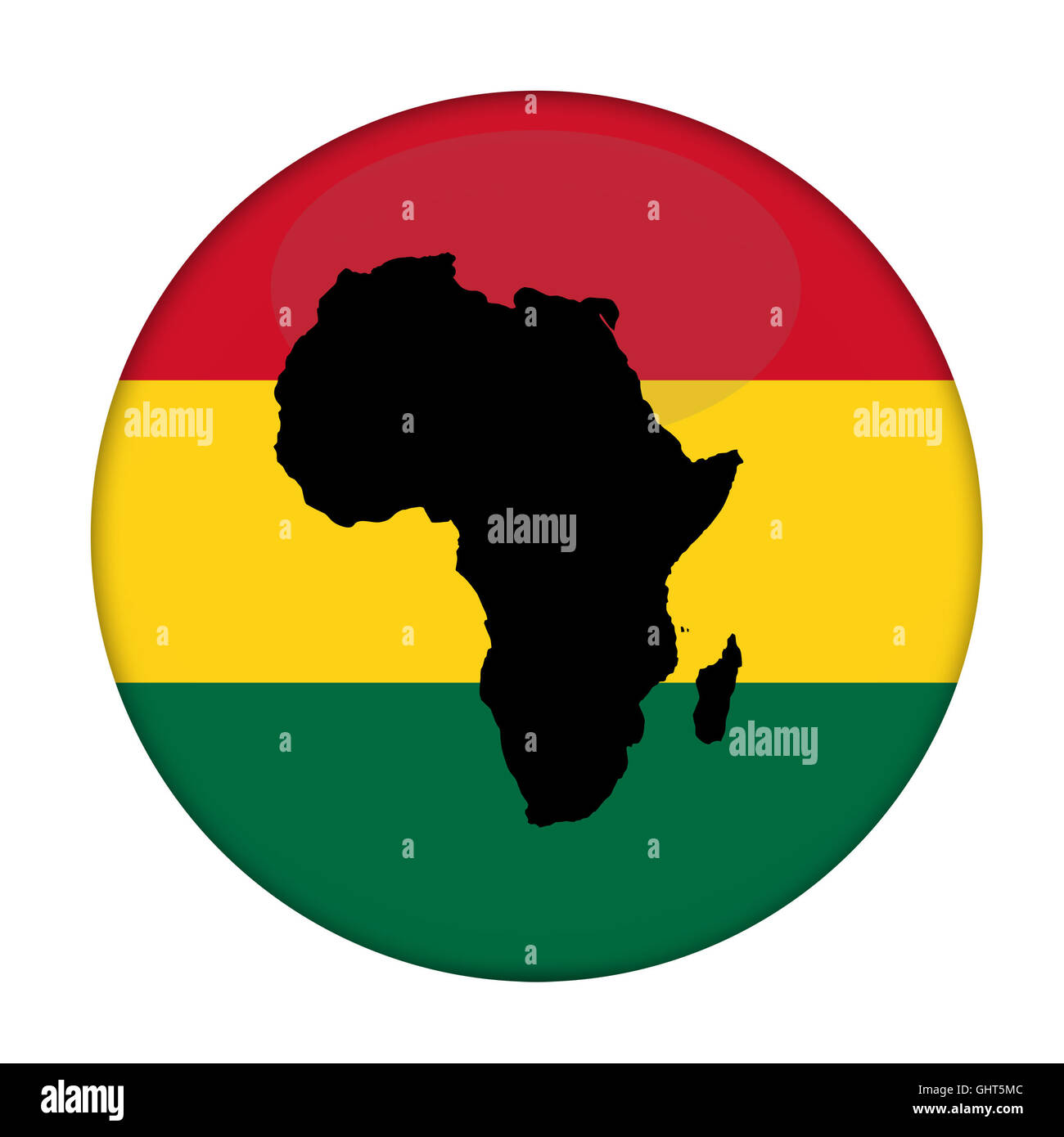 Continent of Africa flag button in Rastafarian colours on a white background. Stock Photo
