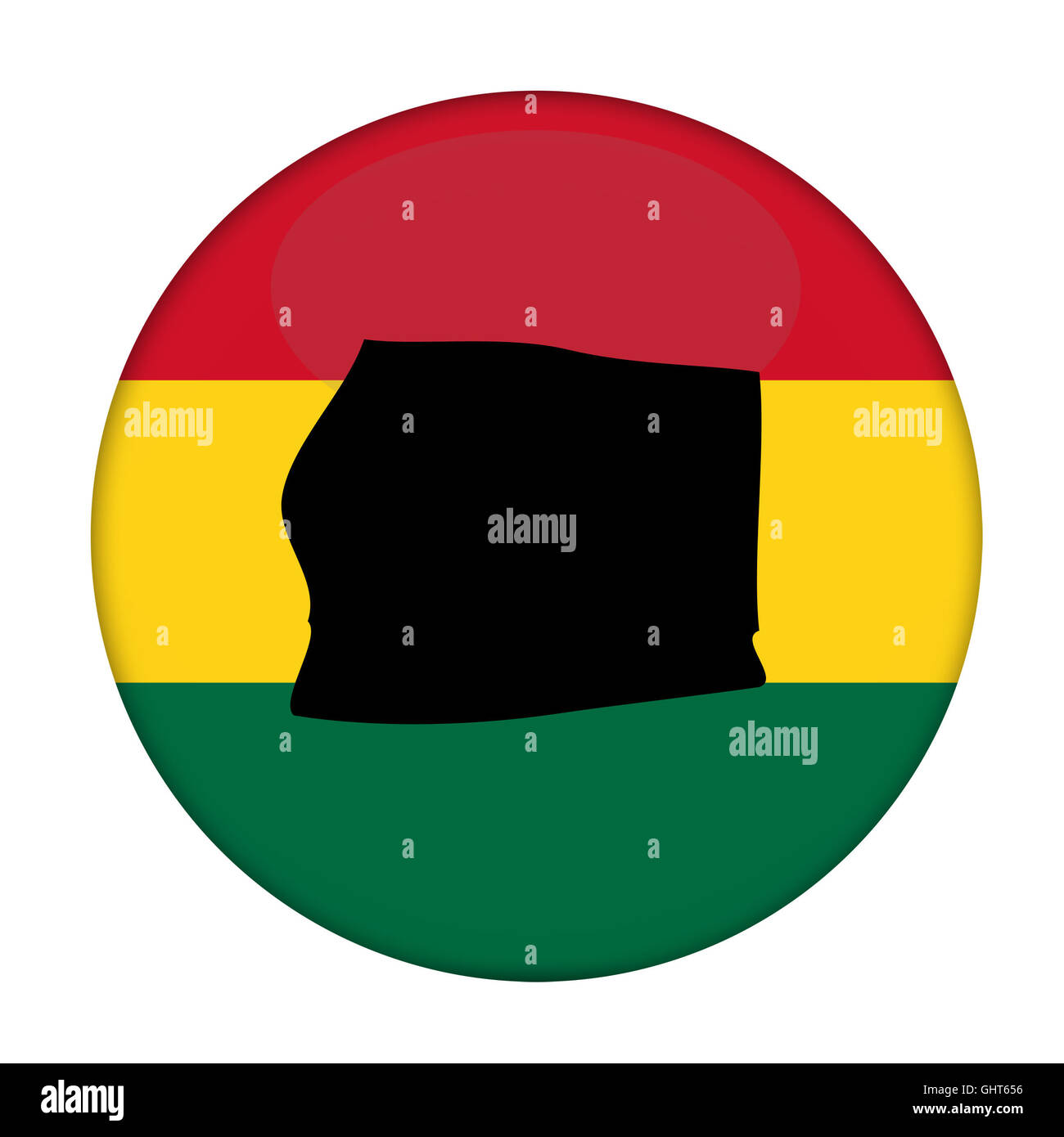 Equatorial Guinea map on a Rastafarian flag button, white background. Stock Photo