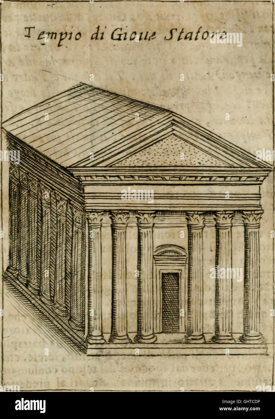 Ritratto di Roma antica - nel qvale sono figvrati i principali tempij, theatri, anfiteatri, cerchi, naumachie, archi trionfali, curie, basiliche, colonne, ordine del trionfo, dignita militari, e Stock Photo