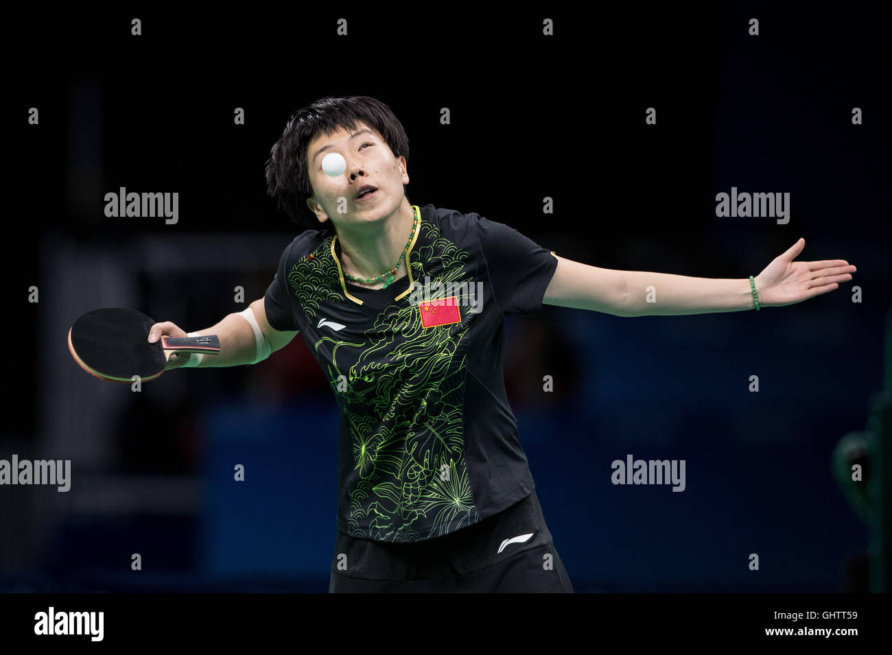 Rio De Janeiro, Brazil. 10th August, 2016. OLYMPICS 2016 TABLE TENNIS - LI Xiaoxia (China) during the final match of the Rio Olympics table tennis in 2016 against Chinese DING Ning held in Pavilion 3 of Riocentro. Credit:  Foto Arena LTDA/Alamy Live News Stock Photo