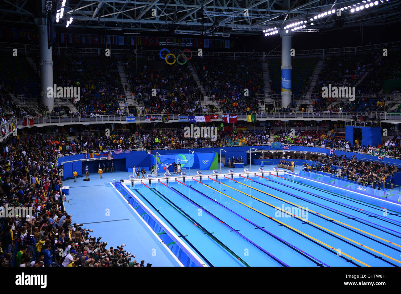 Rio De Janeiro Brazil 10th Aug 2016 General View Of The Olympic Pool During The Swimming Events Of The Rio 2016 Olympic Games At The Olympic Aquatics Stadium In Rio De Janeiro