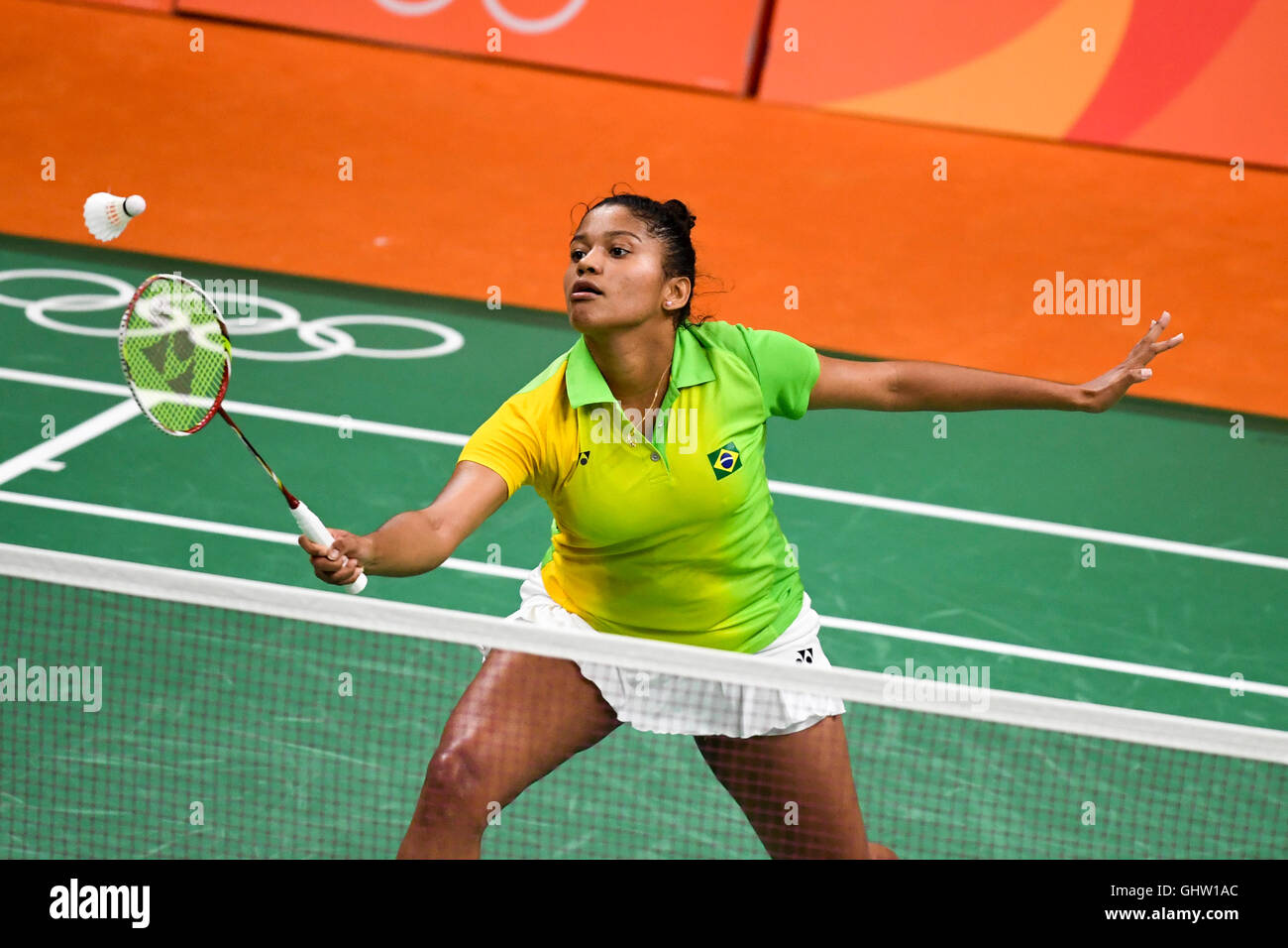 Rio de Janeiro, Brazil. 11th August, 2016. Badminton - VICENTE Lohaynny  (BRA) in the match against Saina Nehwal (IND) during the Badminton 2016  Olympics held in Hall 4 Riocentro. Credit: Foto Arena
