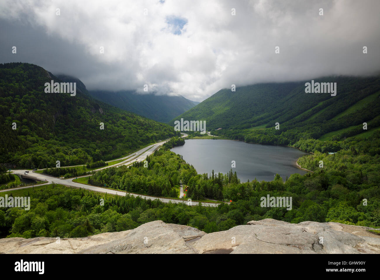 Cannon Mountain in Franconia Notch State Park from Artists Bluff in the White Mountains, New Hampshire USA Stock Photo