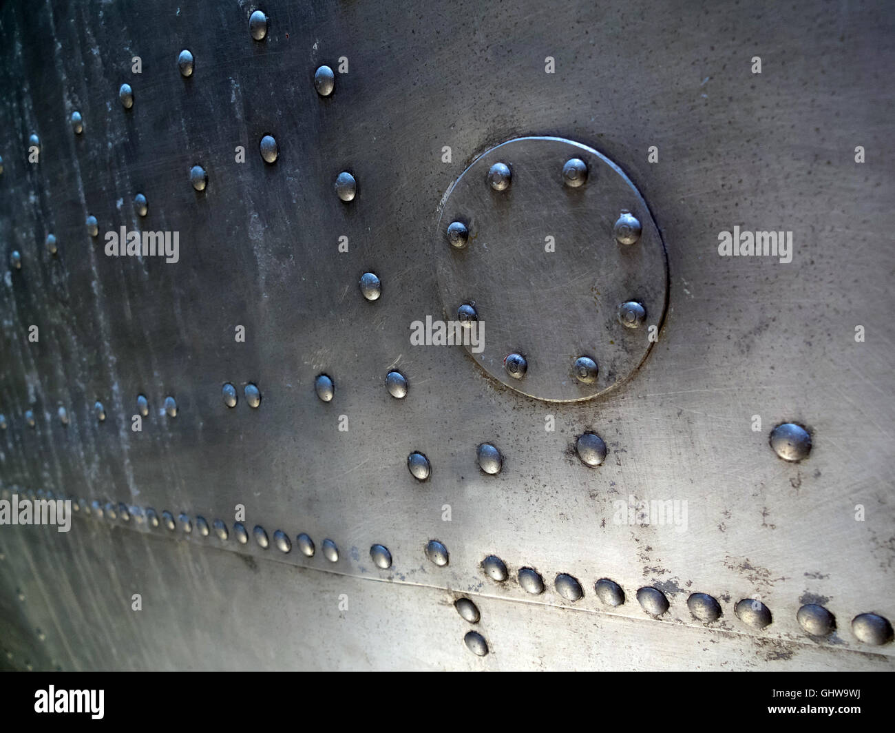 rivets on vintage aircraft fuselage Stock Photo