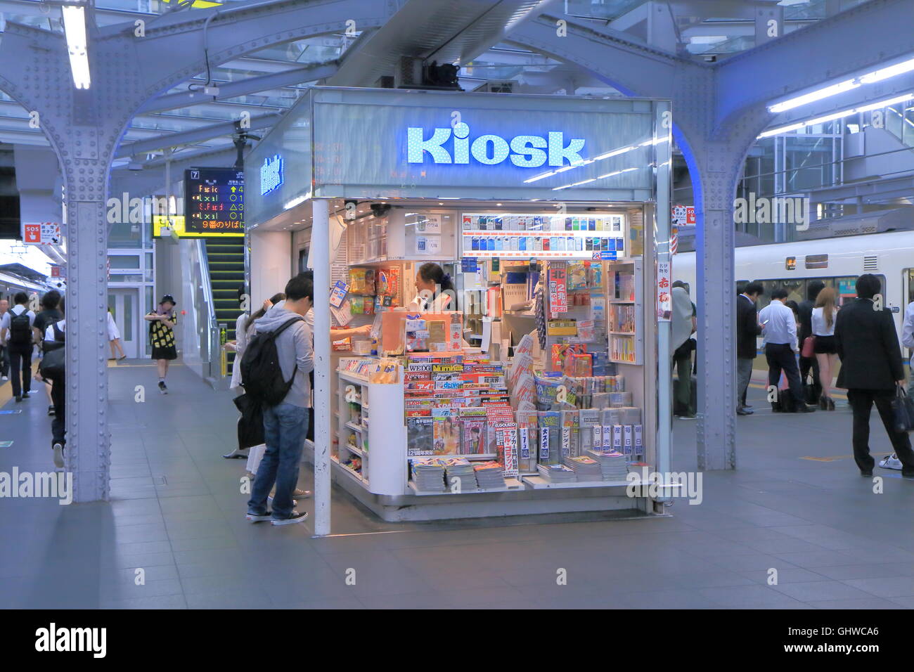 People shop at Kiosk at JR Osaka Train station in Osaka Japan. Stock Photo