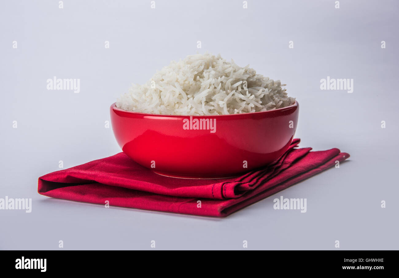 basmati rice in a brass bowl, cooked basmati rice, cooked plain rice