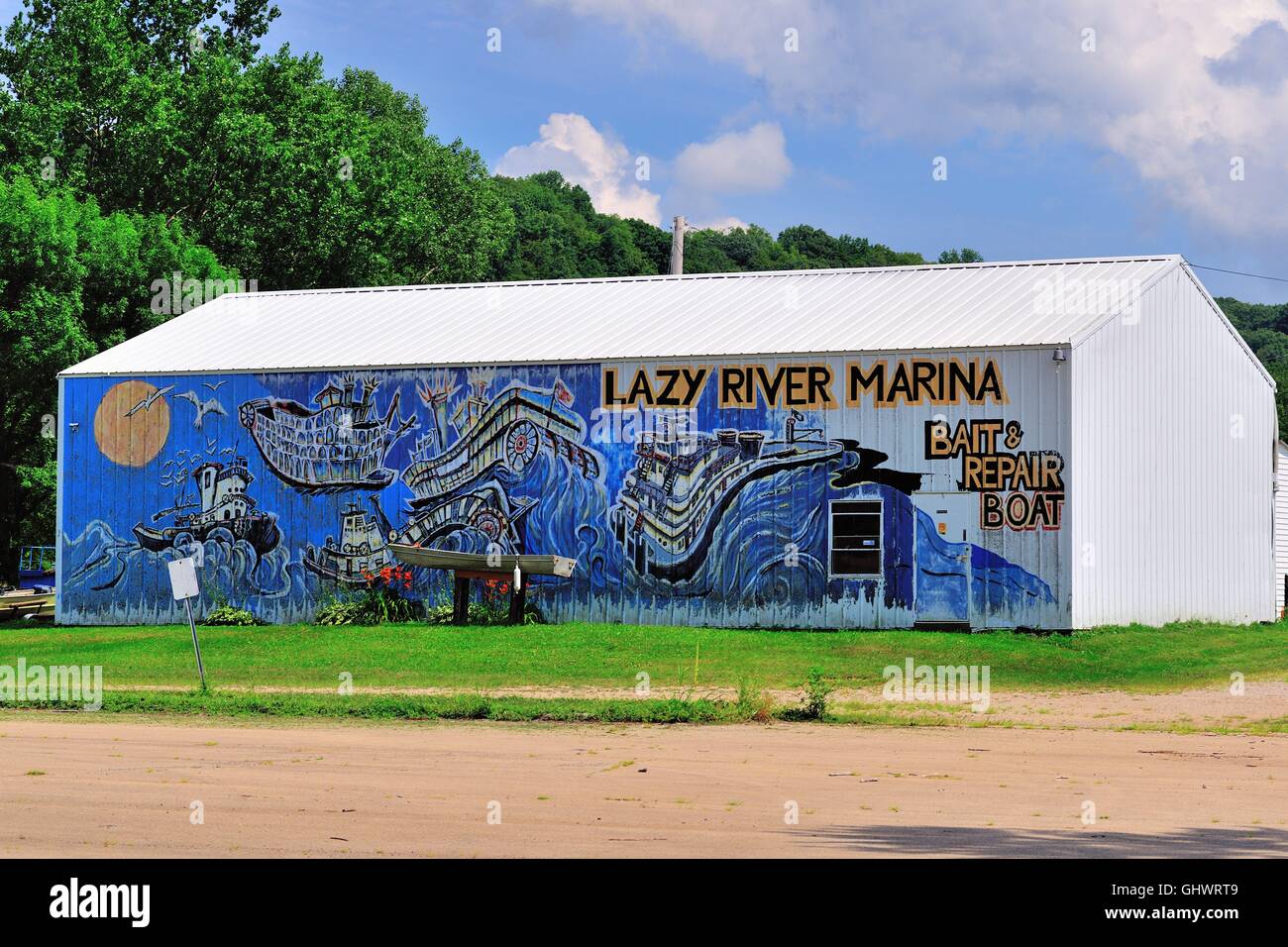 The Lazy River Marina near a boat launch along the Mississippi River in