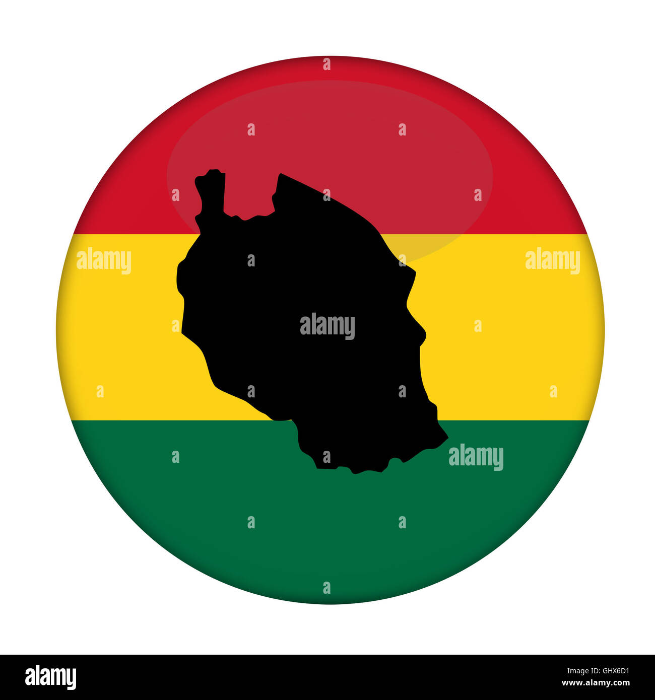 Tanzania map on a Rastafarian flag button, white background. Stock Photo