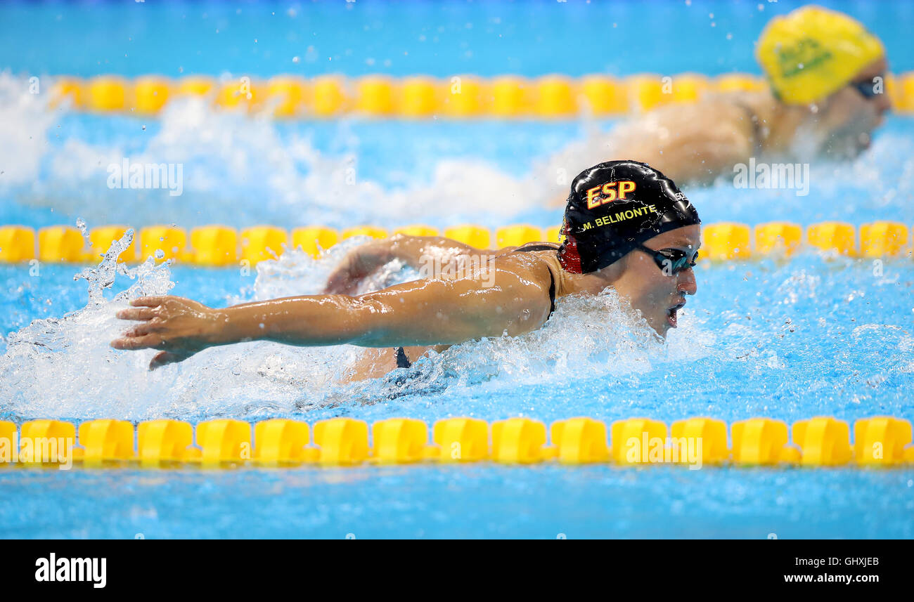 Spain's Mirela Belmonte Garcia on her way to winning the Women's 200m Butterfly Final at the Olympic Aquatics Stadium on the fifth day of the Rio Olympic Games, Brazil. Stock Photo
