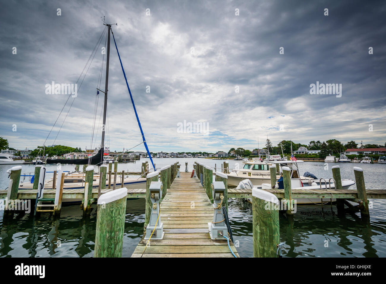 Boats and docks in the harbor of Hyannis, Cape Cod, Massachusetts Stock