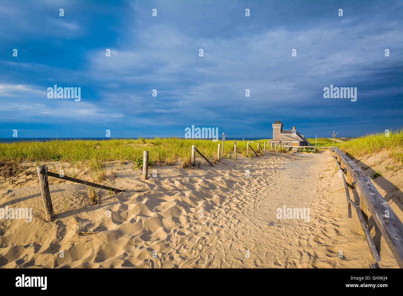 Sandy path at Race Point, in the Province Lands at Cape Cod National Seashore, Massachusetts. Stock Photo
