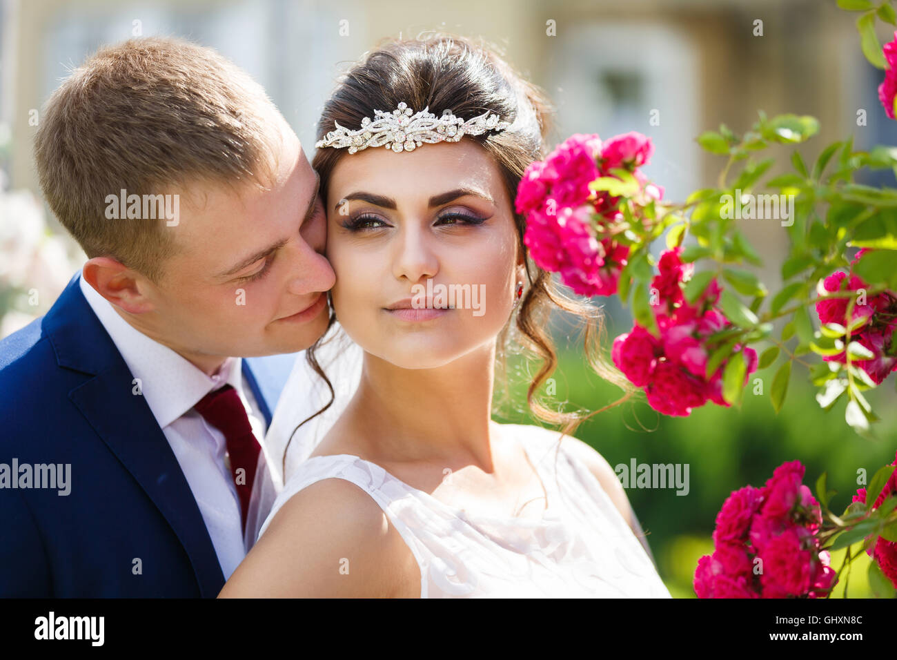 Happy couple and rose hires stock photography and images Alamy