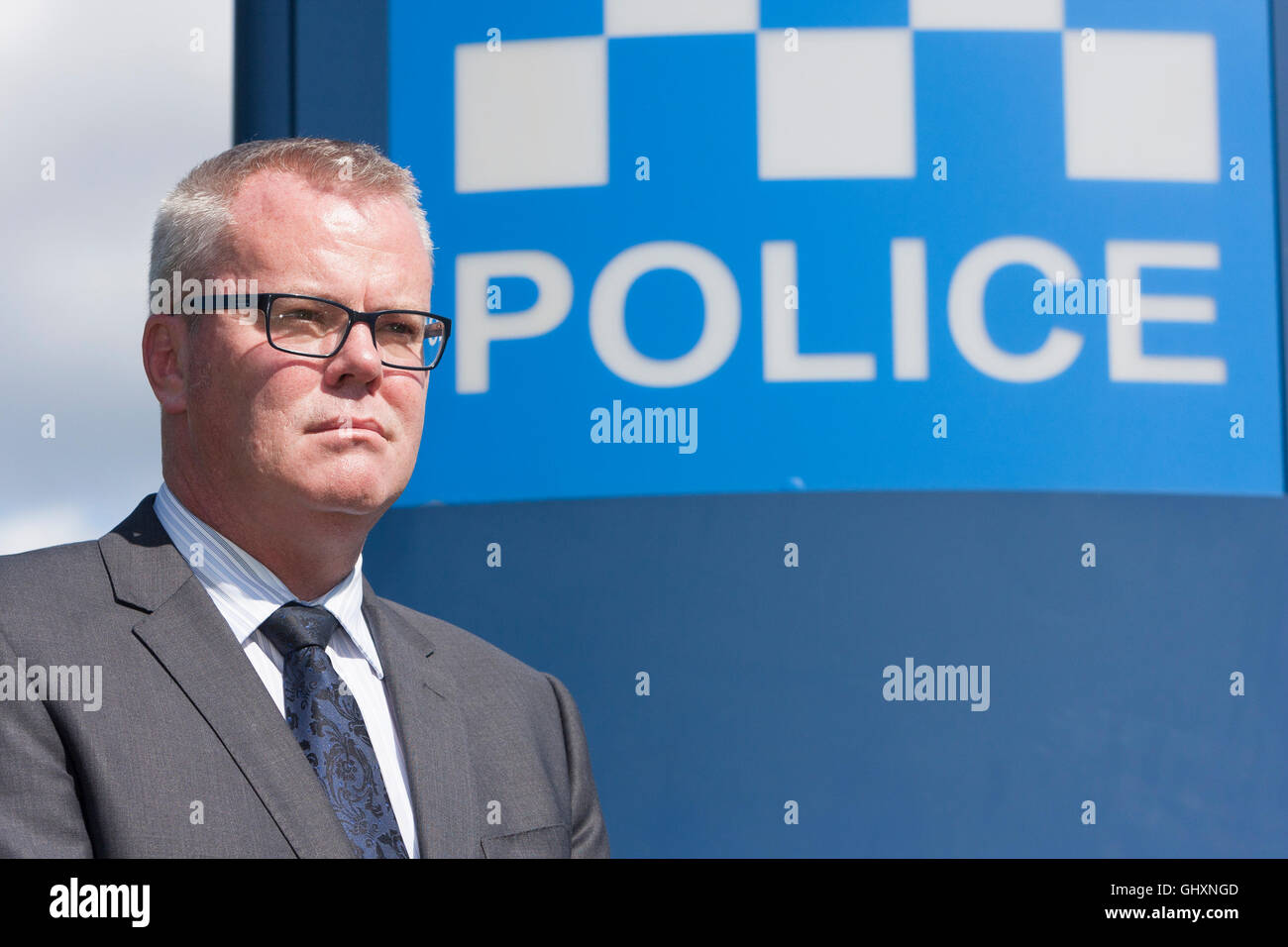 Edinburgh, UK. Police press conference portraiture of Detective Chief Inspector Keith Hardie. Pako Mera. Stock Photo