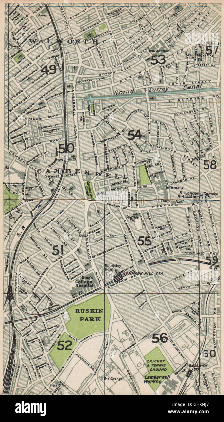 LONDON S. Camberwell Walworth Denmark Hill East Dulwich Surrey Canal, 1935 map Stock Photo