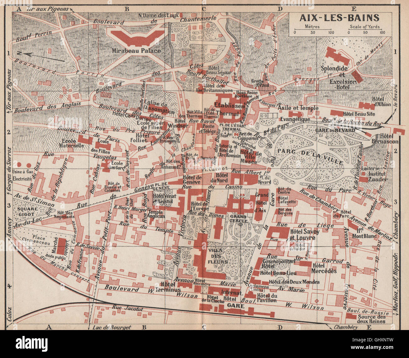Aix Les Bains Map Aix-Les-Bains. Vintage Town City Map Plan. Savoie, 1920 Stock Photo - Alamy
